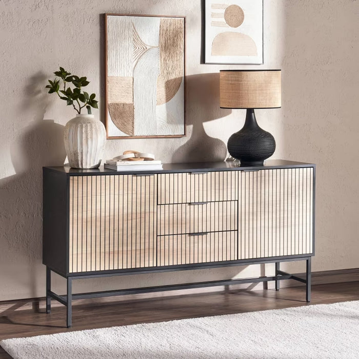 ellis sideboard with 3 drawer & 2 door melamine - natural & black Pan Home