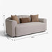 A light beige upholstered loveseat with two brown throw pillows, shown on a white background with dimension arrows and labels indicating 80cm height, 95cm width, and 185cm depth.
