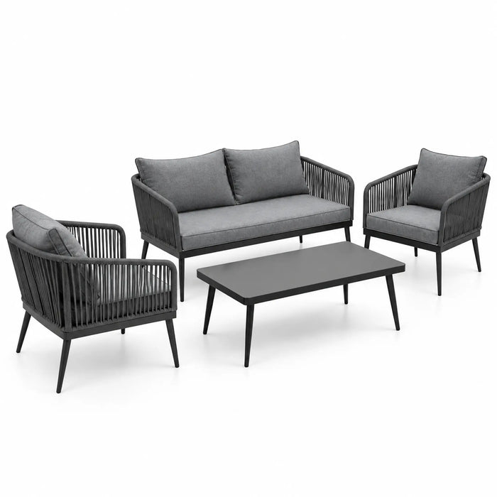 4-Piece Black Rope Outdoor Lounge Set