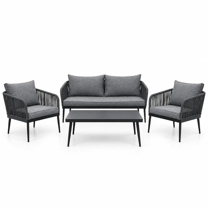 4-Piece Black Rope Outdoor Lounge Set