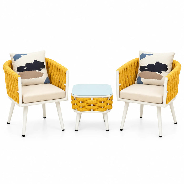 3-Piece Yellow Rope Outdoor Bistro Set
