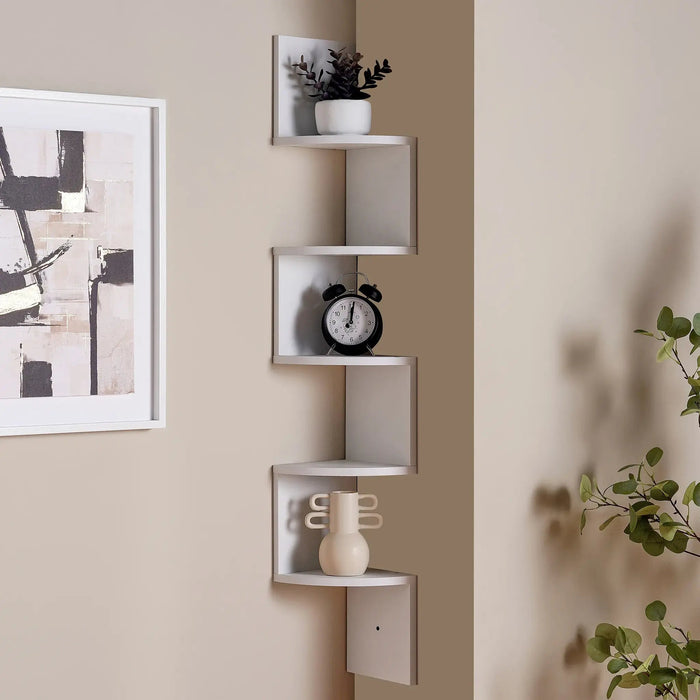 Rivo Wooden Corner Shelf 19.5X19.5X123Cm - White Pan Home