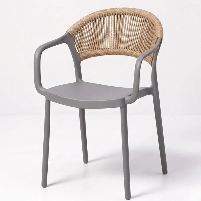 Sienna Woven Chair With Arms | Porch Bistro Chair | Modern Design Garden Furniture For Outdoor Seating, Terrace, Lawn, Patio, Balcony | L41xW53.5xH82cm -Grey