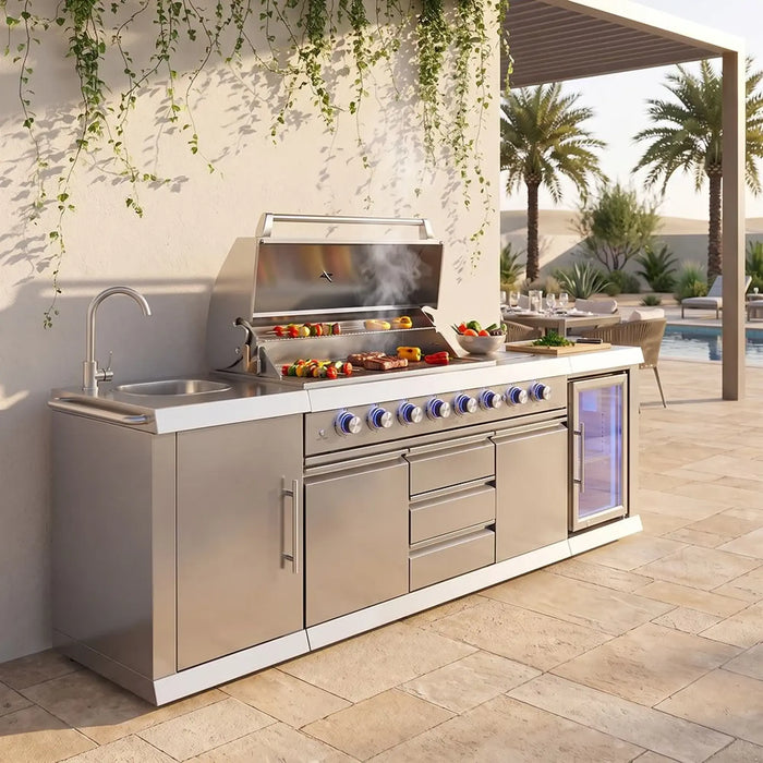 Deluxe Bbq Kitchen, Silver, Sleek Kitchen, Sus304 ,For Outdoor Cooking, Meal Preparation, Grilling, Entertaining Guests, Family Gatherings, Garden