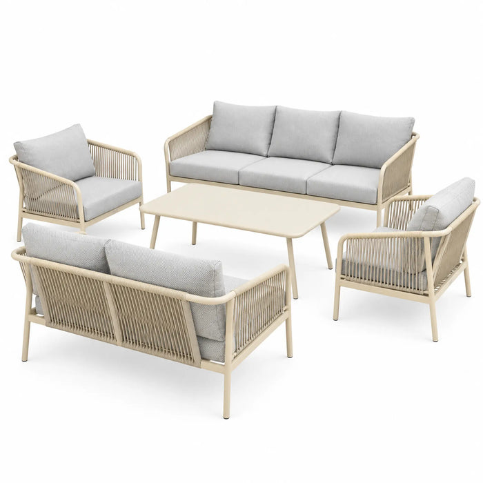 5-Piece Outdoor Sofa Set with Coffee Table & Bench