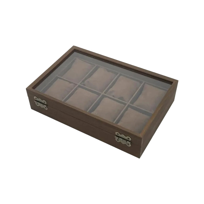 8-Slot Watch Box Jewelry Box Solid Walnut Wood With Clear Glass Lid And Cotton Pillow Antique Brass Hardware-31cm x 21cm x 7.5cm