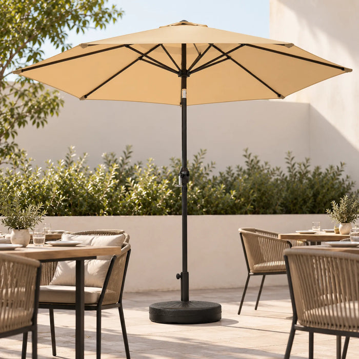 Outdoor Patio Market Umbrella with Crank Lift, Tilt and Weighted Round Base