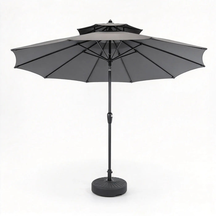 Double-Tier Vented Patio Umbrella with Crank Lift and Weighted Round Base