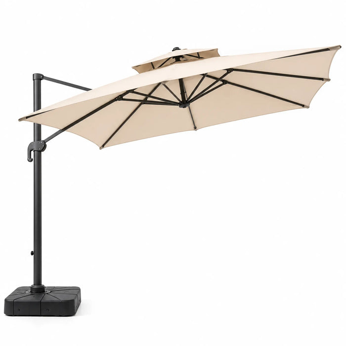 Large Double-Top Cantilever Patio Umbrella with Offset Hanging Design and Square Base