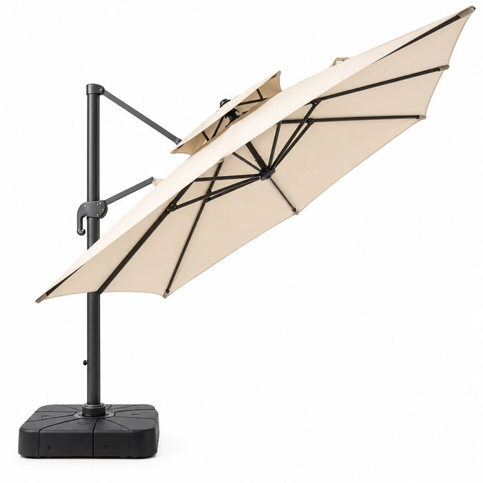 Large Double-Top Cantilever Patio Umbrella with Offset Hanging Design and Square Base