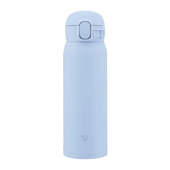 Light blue water bottle with a white background