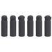 Six black insulated bottles with silver caps on a white background