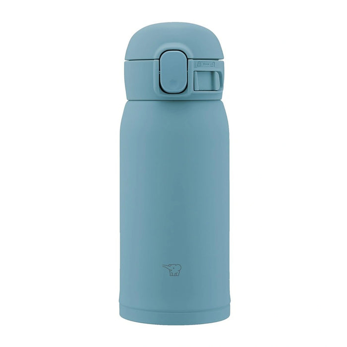 Blue water bottle with a lid on a white background