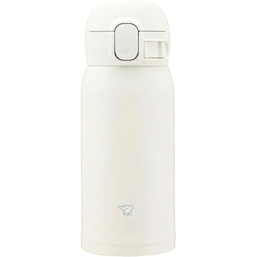 White thermos bottle with a visible brand logo on a white background