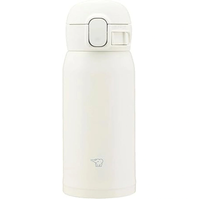 White thermos bottle with a visible brand logo on a white background