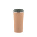 Brown travel mug with a gray lid on a white background
