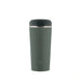 Green insulated travel mug with a black lid on a white background