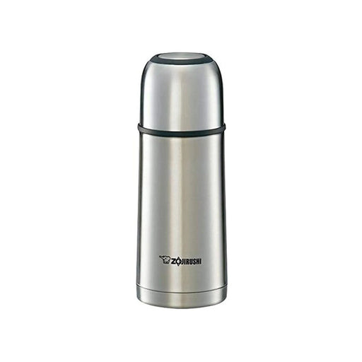 Stainless steel thermos with Zojirushi logo on a white background