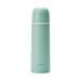 Mint green thermos bottle with white band on a white background