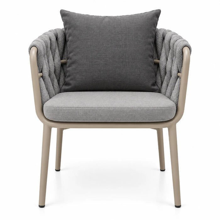 Woven Rope Outdoor Dining Armchair with Cushion