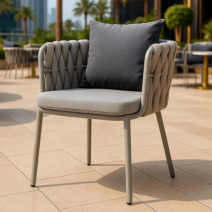 Woven Rope Outdoor Dining Armchair with Cushion