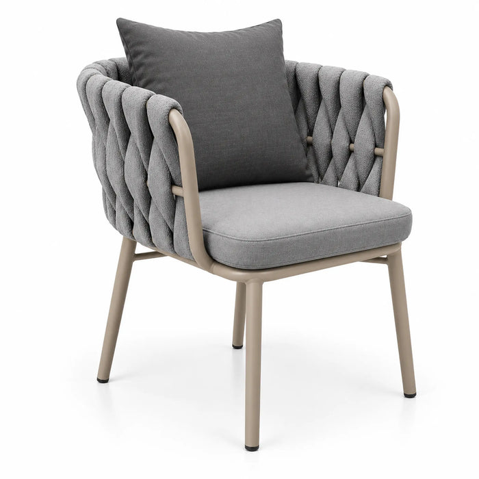 Woven Rope Outdoor Dining Armchair with Cushion