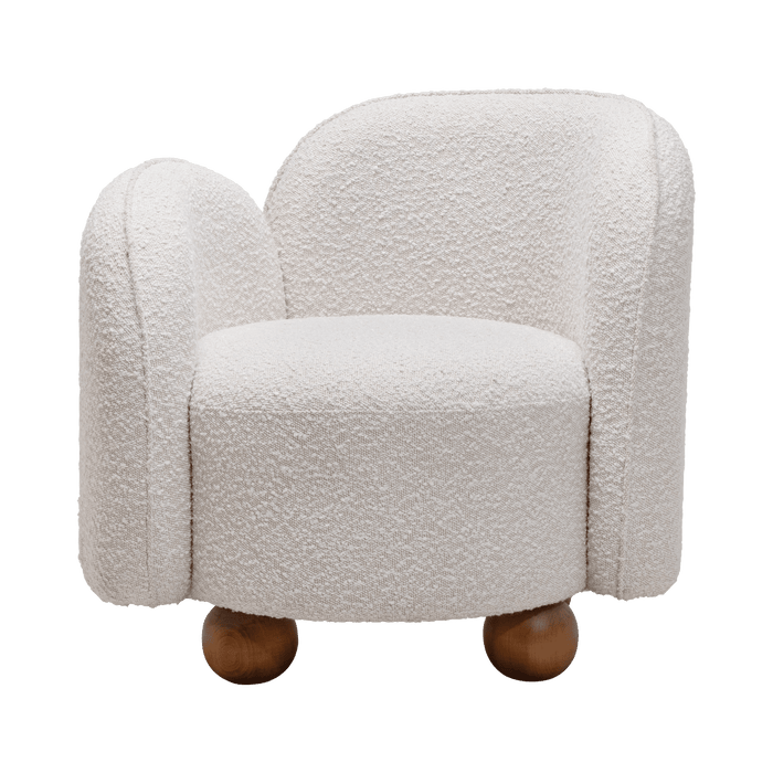 Sunset Armchair | White textured armchair with wooden legs on a transparent background