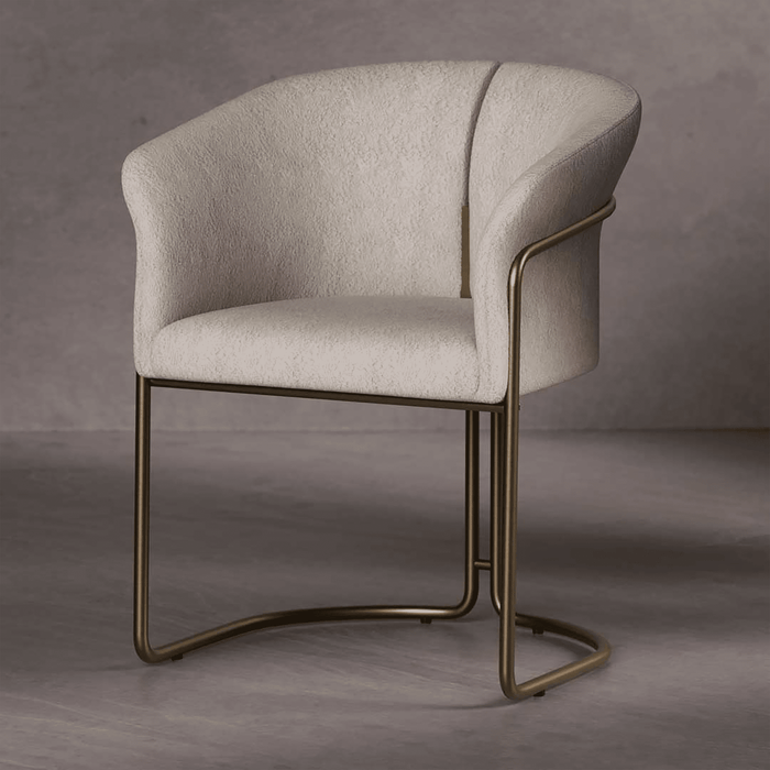 Modern chair with beige cushioned seat and backrest on a gray background