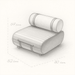 Pencil sketch of a modern chair with dimensions on a white background