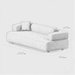 Pencil sketch of a gray sofa with dimensions on a white background