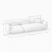 Line drawing of a sofa with dimensions labeled