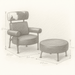 Pencil drawing of a chair and ottoman with dimensions on a light background