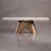 Modern wooden table with a minimalist design on a gray background