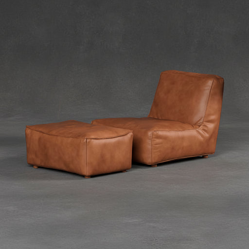 Brown leather sofa and ottoman set on a transparent background