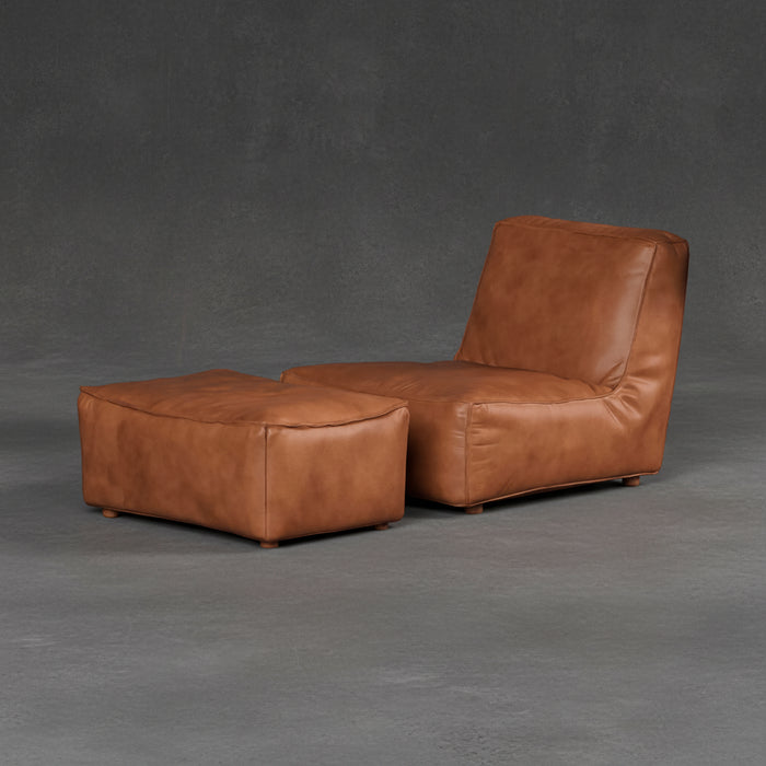 Brown leather sofa and ottoman set on a transparent background