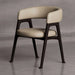 Modern chair with beige cushioned seat and backrest on a gray background