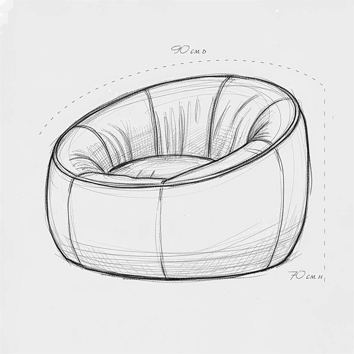 Sketch of a modern chair design on a white background