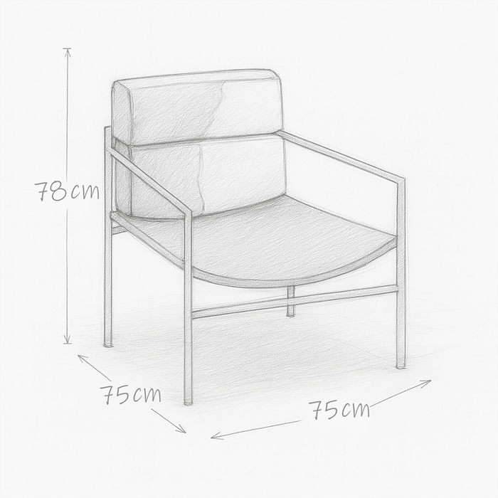 Measurement diagram of a chair with dimensions labeled.