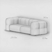 Pencil sketch of a modern sofa with dimensions on a white background