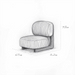 Pencil sketch of a modern chair with dimensions on a white background
