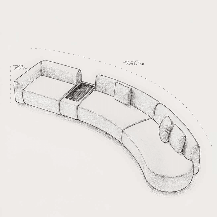 Pencil sketch of a belt with measurements on a white background