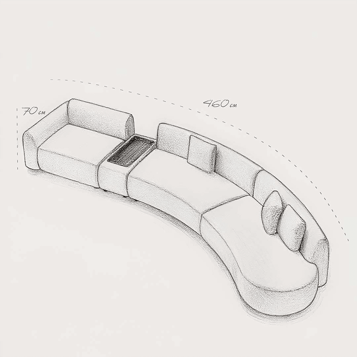 Pencil sketch of a belt with measurements on a light gray background