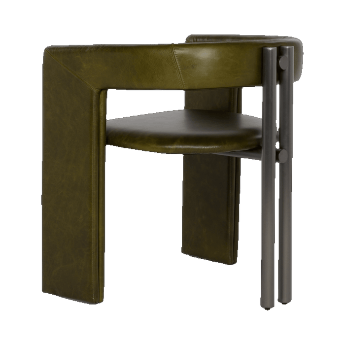 Brown leather chair with metal frame on a transparent background