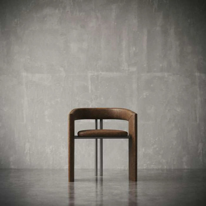 Wooden chair against a gray concrete wall