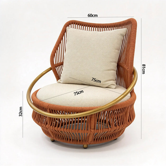 3-Piece Terracotta Rope Outdoor Lounge Set with Coffee Table