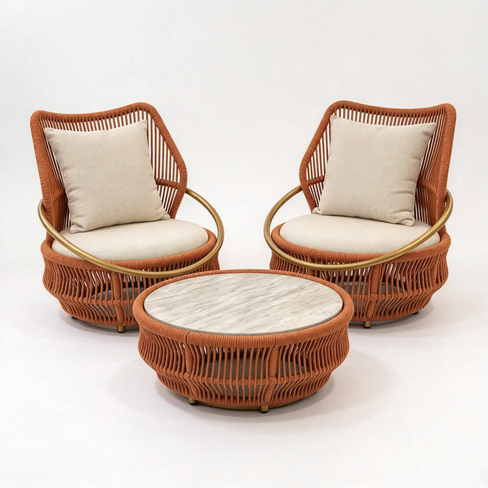 3-Piece Terracotta Rope Outdoor Lounge Set with Coffee Table