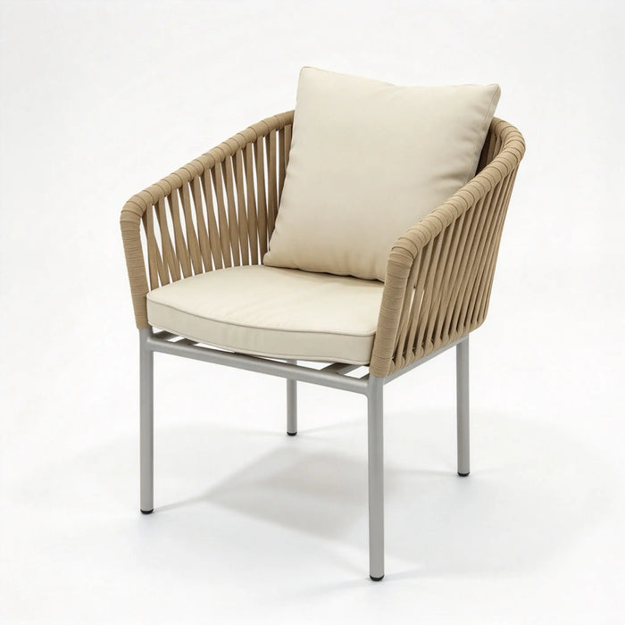 Beige Rope Outdoor Dining Chair with Cushions