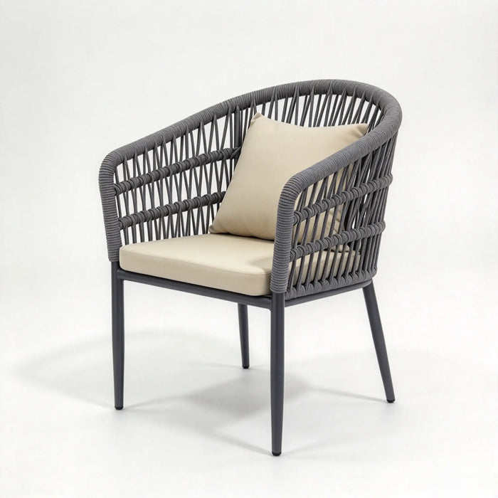 Grey Woven Rope Outdoor Dining Chair with Cushions