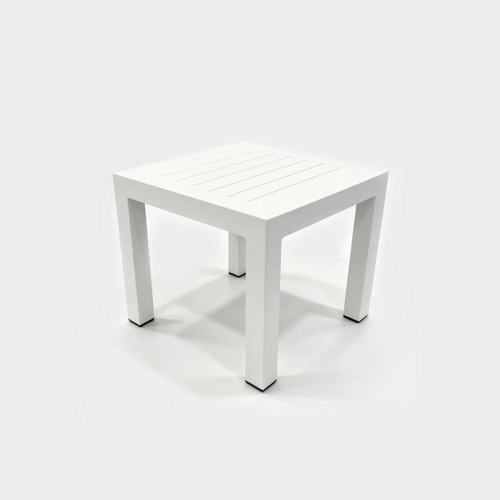 Aluminum Outdoor Side Table with Slatted Top, Square Compact Size