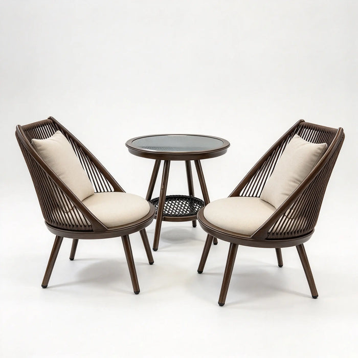 3-Piece Brown Rope Outdoor Bistro Set with Round Table